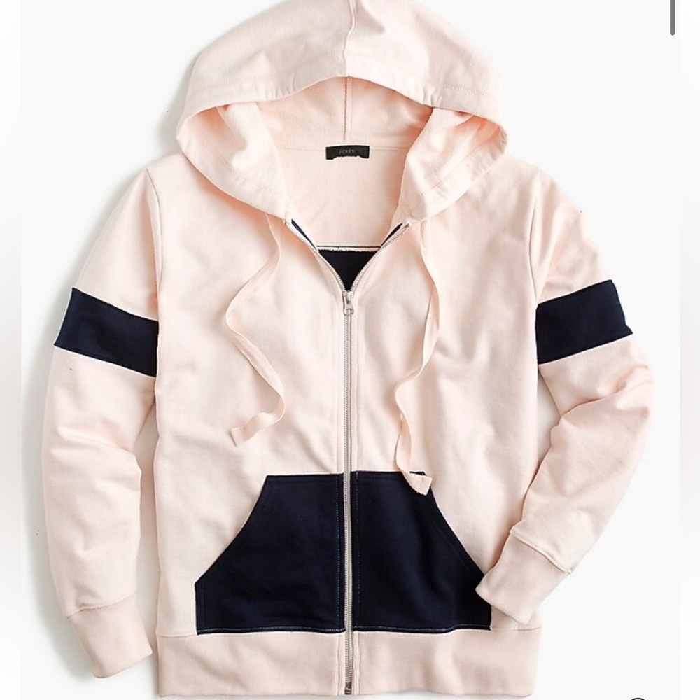 J. Crew Pink and Navy Blue Colorblock Zip-Up Hoodie Jacket